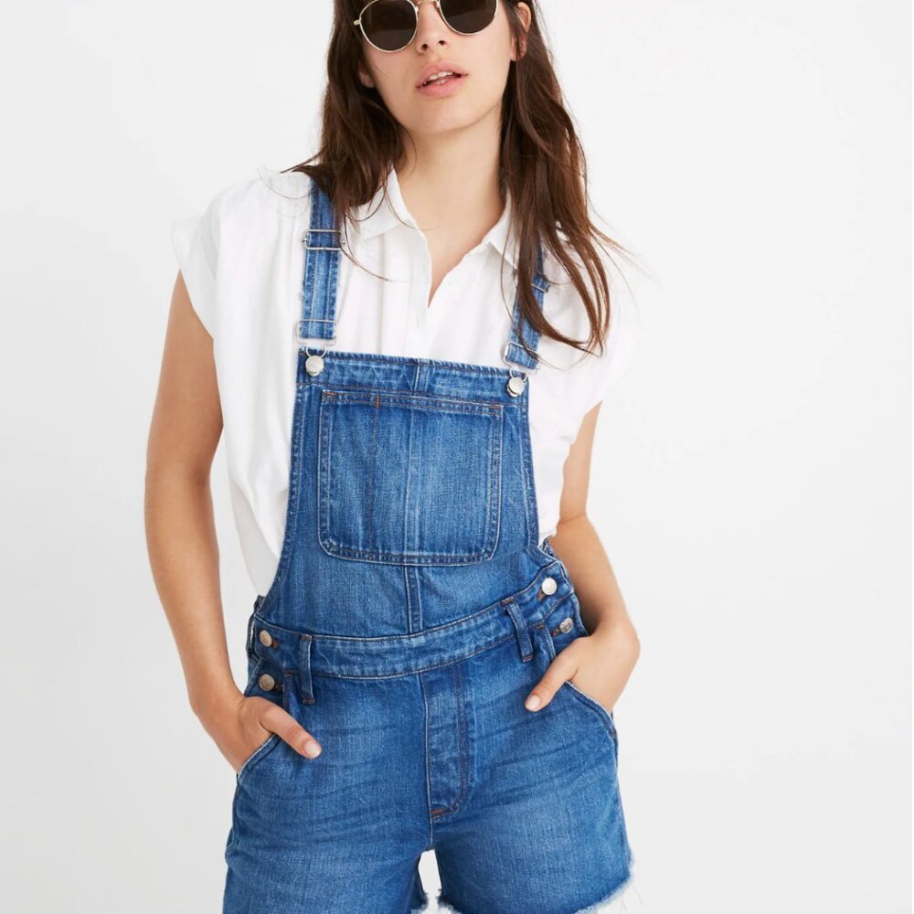 Madewell Adirondack Denim Short Overalls Shortall Large Light Blue Size L $118